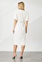 Modailgi Stripe Jewelled Balloon Sleeve Dress Ecru - 6