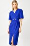Modailgi Stripe Jewelled Balloon Sleeve Dress Cobalt Blue - 2