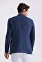 Dark Navy Slim Fit Mono Collar Linen Sports Jacket - 4