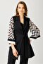 Modailgi Sleeves Zigzag Patterned Athlete Long Jacket Black