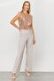 Modailgi Waist Metal Buckle Detailed Trousers Stone - 3