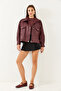 Women's Burgundy Leather Jacket with Double Large Pockets 30601018 - 5
