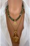 (2 Necklace) Gold Plated Natural Stone Green Jade Stone Steel Chain Gold Tree Women's Pendant - 5