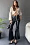 Women's Spanish Flare High Waist Leather Trousers Black - 3