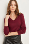 Women's Burgundy V-Neck Flowing Soft Touch Blouse Blz- 19002757 - 6