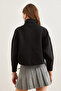 Women's Black Stand Collar Bat Crop Raised Sweatshirt Swt- 19000679 - 5