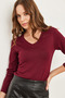 Women's Burgundy V-Neck Flowing Soft Touch Blouse Blz- 19002757 - 4