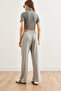 Women's Light Gray Elastic Waist Pocketed Flowy Wide Leg Polyviscon Trousers Pnt-19000294 - 6
