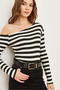 Women's Thick Striped Black Striped Premium Soft Touch Boat Neck Stretchy Blouse Blz- 19002448 - 3
