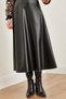 Women's Black Side Zipper Faux Leather Maxi Bell Skirt Etk- 19000278 - 6