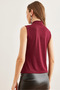 Women's Burgundy Stand Collar Soft Touch Flexible Blouse Blz- 19002766 - 2