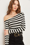 Women's Thick Striped Black Striped Premium Soft Touch Boat Neck Stretchy Blouse Blz- 19002448 - 4