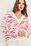 Women's Fuchsia V-Neck Zebra Thick Sweatshirt Swt-19000677 - 5