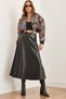 Women's Black Side Zipper Faux Leather Maxi Bell Skirt Etk- 19000278