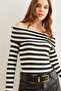 Women's Thick Striped Black Madonna Collar Soft Touch Flexible Blouse Blz- 19002769 - 6
