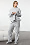 Gri Kapüşonlu ve Nakışlı Wellsoft Kışlık Örme Pijama Takımı THMAW25PT00143 - 4