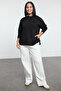 Siyah Çıt Çıt Düğme Detaylı Regular/Normal Kalıp Örme Büyük Beden Sweatshirt TBBAW25AO00039 - 2