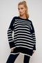 Women's Black Crew Neck Striped Side Slit Oversize Knitwear Sweater ALC-X9338 - 4