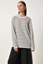 Women's Ecru Black Striped Transitional Knit Sweater KB00041 - 3