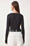 Women's Black V-Neck Lace Knitted Snap Body Cv00037 - 5