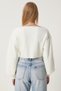 Women's Ecru Jewelled Bow Tie Crop Knitwear Cardigan Ki̇00110 - 5