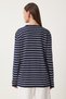 Women's Navy Blue White Striped Seasonal Knitwear Sweater Kb00041 - 5
