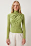 Women's Pistachio Green Ruched Detail Mock Neck Sandy Blouse FF00135 - 3