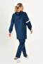 Women's Large Size Indigo Striped Tracksuit Set - 5