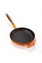 Cast Iron Frying Pan 24 Cm Orange Color Wooden Handle