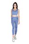 Women's Blue Melange Seamless Thick Strap Bra Bottom Top Fitness Set