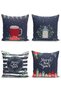 4-Piece Dark Blue Colored Happy New Year Themed Digital Printed Modern Throw Pillow Cover Set