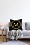 Double Sided Black Background Gold Leaf Framed Letter M Special Design Raschel Knitted Pillow Throw Pillow Cover - 2
