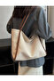 Canvas Shoulder Bag with Tan Detailed Strap - 2