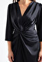 Women's Black Slim Fit V-Neck Midi Evening Dress - 4