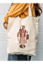 Canvas Fabric Hijab Girl Taking Photo Cloth Bag - Cream - Çınar Cloth Bag - 6