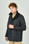 Men's Fur Lined Stand Collar Zipper and Snap Closure Coat 4000 Navy Blue - 2