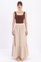 Stone-Colored 100% Cotton Muslin Fabric Flared Skirt - 2