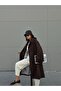 Women's Coffee Lining Line Patterned Oversize Trench Coat 28119 - 5