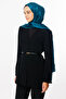 Petrol Blue Houndstooth Pattern Shiny Jacquard Shawl - 3
