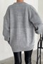 Women's Gray Oversize Knitwear Cardigan Standard Size Buttoned Jeans with Pocket Detail - 6