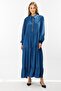 Light Blue Stone Embroidered Medium Striped Dress - 4