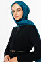 Petrol Blue Houndstooth Pattern Shiny Jacquard Shawl - 7