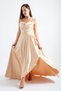 Women's Gold Flounce Slit Satin Evening Dress & Homecoming Dress