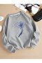 Blue Feather Printed Bicycle Collar Sweatshirt