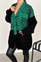 Women's Green Leopard Pattern Knitwear Detailed Design Denim Jacket - 7