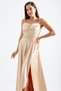 Women's Gold Flounce Slit Satin Evening Dress & Homecoming Dress - 2