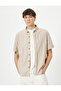 4sam60003hk 054 Beige Men's Woven Short Sleeve Shirt - 3