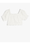 Crop Blouse with Balloon Sleeves and Scallop Detail