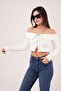 Zippered Open Shoulder White Cardigan Blouse - 3