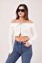 Zippered Open Shoulder White Cardigan Blouse - 4